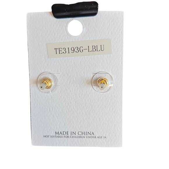 Statement Geometric Drop Earrings Gold Blue Enamel Modern 1.6" Dangle New CORE - Picture 6 of 8